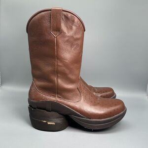 Z-Coil Women's 8 Brown Leather Cowboy Boots Round Toe Pull On Side Zip Western